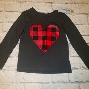 Cat & Jack  Charcoal Grey L/S Buffalo Plaid Heart Shirt Various Sizes